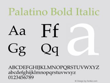 Palatino Bold Italic 7.0d4e4 Font Sample