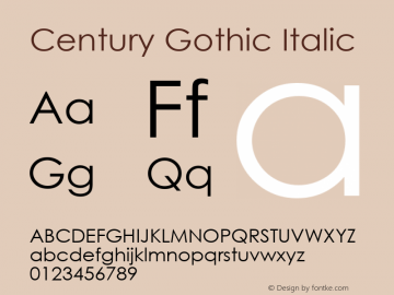 Century Gothic Italic 9.0d5e1 Font Sample