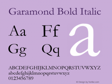 Garamond Bold Italic 9.0d5e2 Font Sample