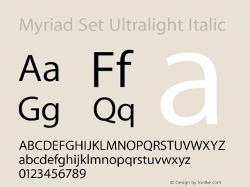 Myriad Set Ultralight Italic 10.0d15e1图片样张