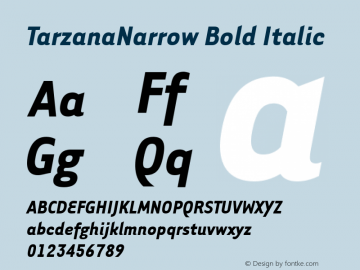 TarzanaNarrow Bold Italic Altsys Fontographer 3.5  7/27/98 Font Sample