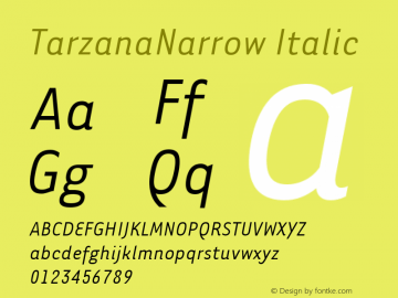 TarzanaNarrow Italic Version 1.00 Font Sample