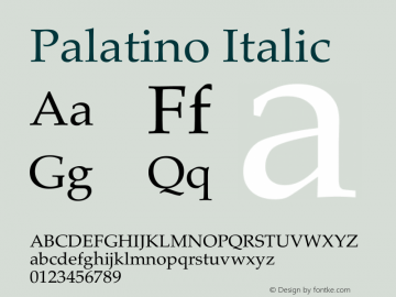 Palatino Italic 11.0d2e1 Font Sample