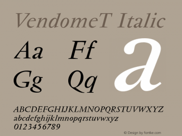 VendomeT Italic Version 001.005 Font Sample