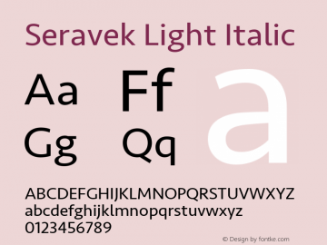 Seravek Light Italic 9.0d2e1 Font Sample