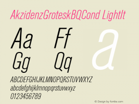 AkzidenzGroteskBQCond LightIt Version 001.001 Font Sample