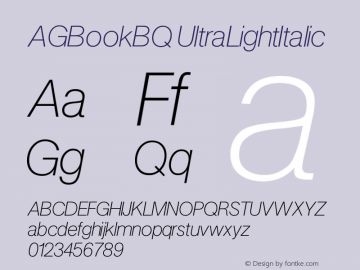 AGBookBQ UltraLightItalic Version 001.001 Font Sample