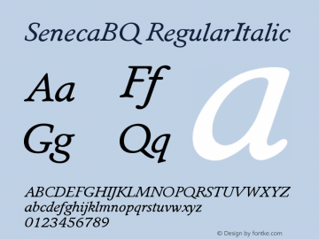 SenecaBQ RegularItalic Version 001.000 Font Sample