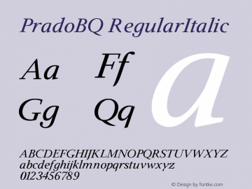 PradoBQ RegularItalic Version 001.001 Font Sample