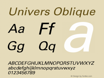 Univers Oblique Version 001.000 Font Sample