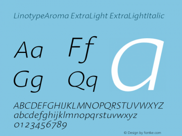 LinotypeAroma ExtraLight ExtraLightItalic Version 005.000图片样张