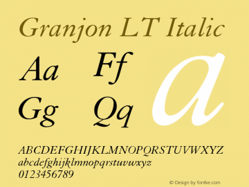 Granjon LT Italic Version 006.000 Font Sample