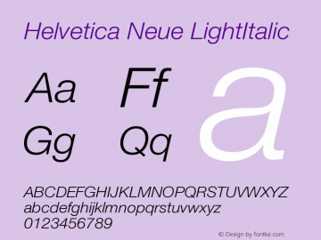 Helvetica Neue LightItalic Version 001.000图片样张