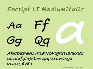 Escript LT MediumItalic Version 001.000 Font Sample