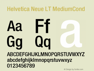 Helvetica Neue LT MediumCond Version 006.000 Font Sample
