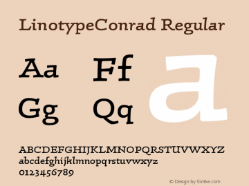 LinotypeConrad Regular Version 005.000 Font Sample