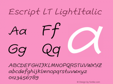 Escript LT LightItalic Version 001.000 Font Sample