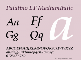 Palatino LT MediumItalic Version 006.000 Font Sample