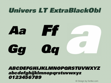 Univers LT ExtraBlackObl Version 006.000 Font Sample