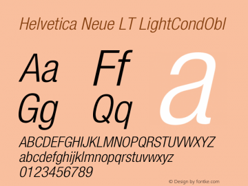 Helvetica Neue LT LightCondObl Version 006.000 Font Sample