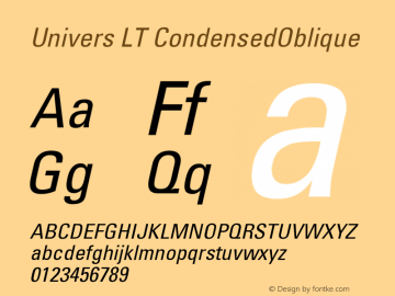 Univers LT CondensedOblique Version 006.000 Font Sample