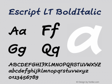 Escript LT BoldItalic Version 001.000 Font Sample