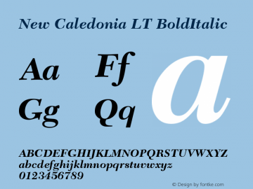 New Caledonia LT BoldItalic Version 006.000 Font Sample