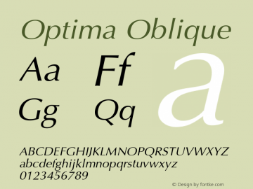 Optima Oblique Version 001.000 Font Sample