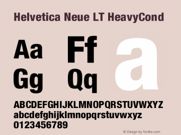 Helvetica Neue LT HeavyCond Version 006.000 Font Sample