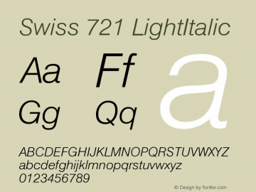Swiss 721 LightItalic Version 003.001 Font Sample