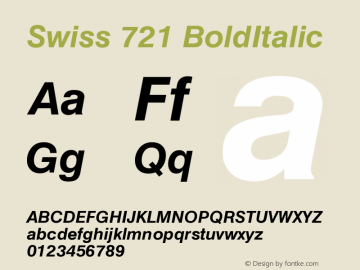 Swiss 721 BoldItalic Version 003.001 Font Sample