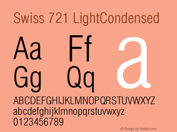 Swiss 721 LightCondensed Version 003.001 Font Sample