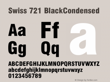 Swiss 721 BlackCondensed Version 003.001 Font Sample