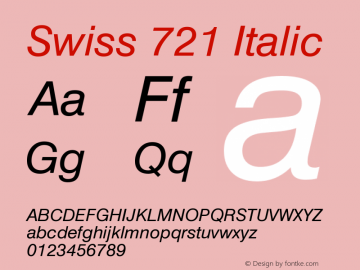 Swiss 721 Italic Version 003.001 Font Sample