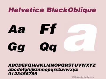 Helvetica BlackOblique Version 001.001 Font Sample