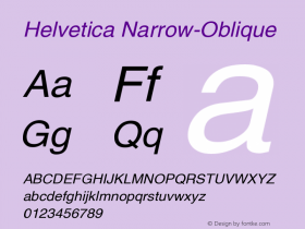 Helvetica Narrow-Oblique Version 001.006 Font Sample