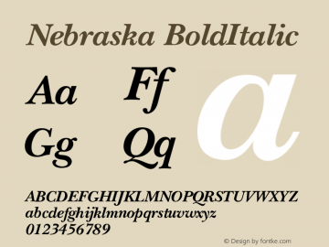 Nebraska BoldItalic Version 001.003 Font Sample