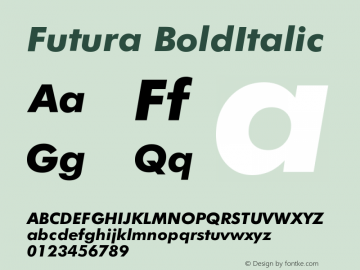 Futura BoldItalic Version 003.001 Font Sample