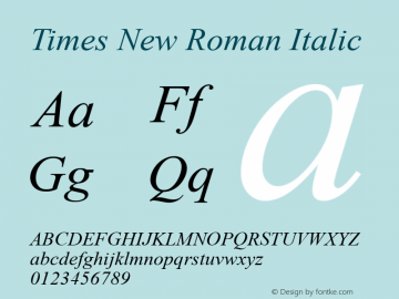 Times New Roman Italic MS core font:V2.00 Font Sample