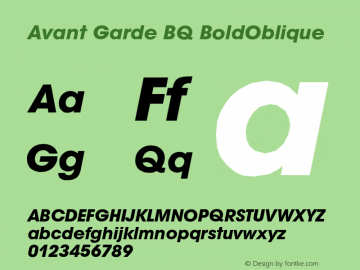 Avant Garde BQ BoldOblique Version 001.000 Font Sample