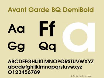 Avant Garde BQ DemiBold Version 001.000 Font Sample