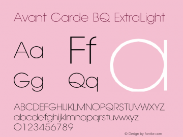 Avant Garde BQ ExtraLight Version 001.000 Font Sample