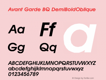 Avant Garde BQ DemiBoldOblique Version 001.000 Font Sample