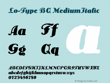Lo-Type BQ MediumItalic Version 001.000 Font Sample