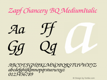 Zapf Chancery BQ MediumItalic Version 001.000 Font Sample