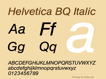 Helvetica BQ Italic Version 001.000 Font Sample