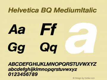 Helvetica BQ MediumItalic Version 001.000 Font Sample