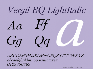 Vergil BQ LightItalic Version 001.000 Font Sample