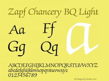 Zapf Chancery BQ Light Version 001.000 Font Sample