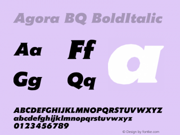 Agora BQ BoldItalic Version 001.000 Font Sample